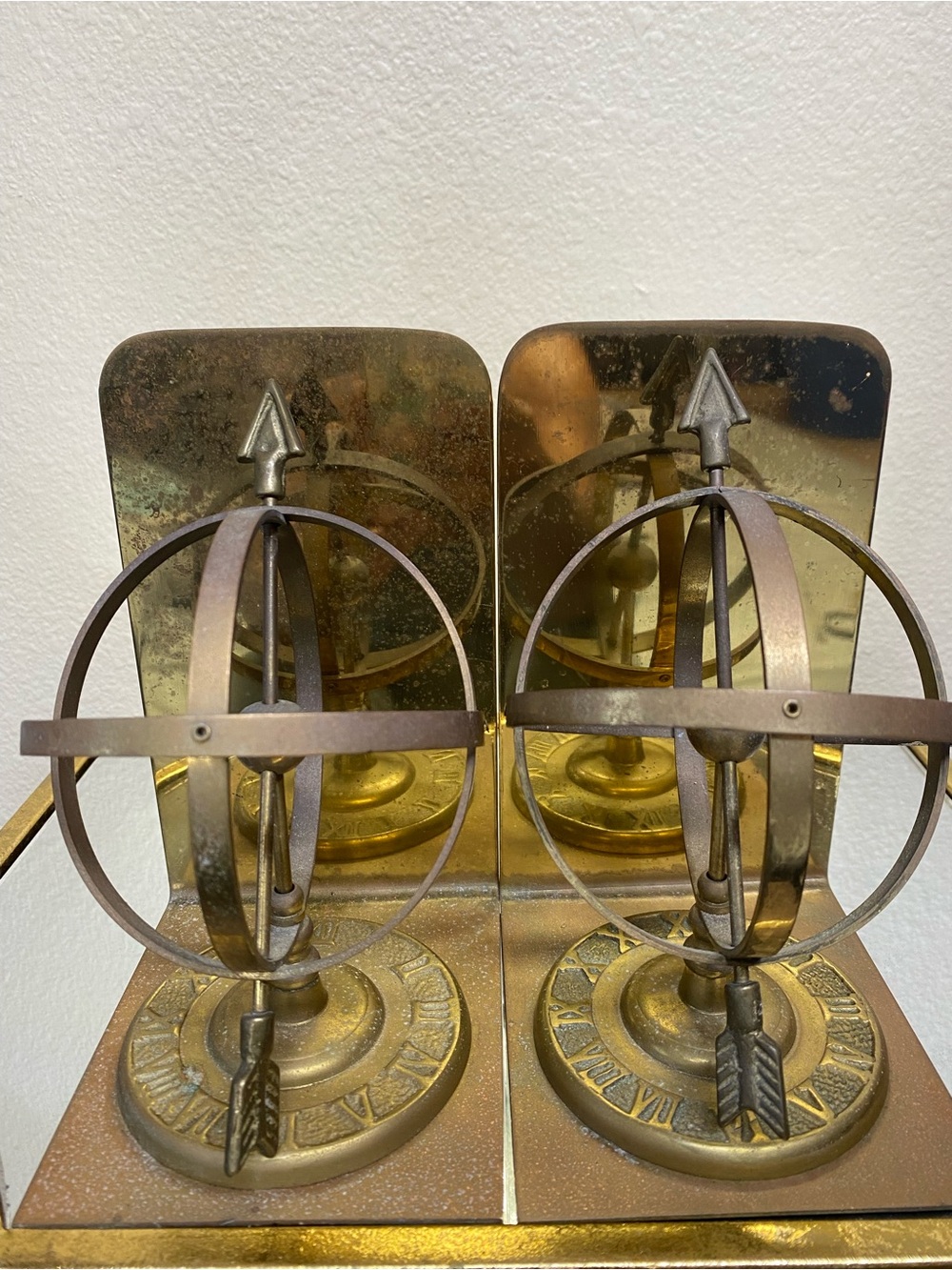 Brass Armillary Globe Bookends - Gold and Bronze Tones